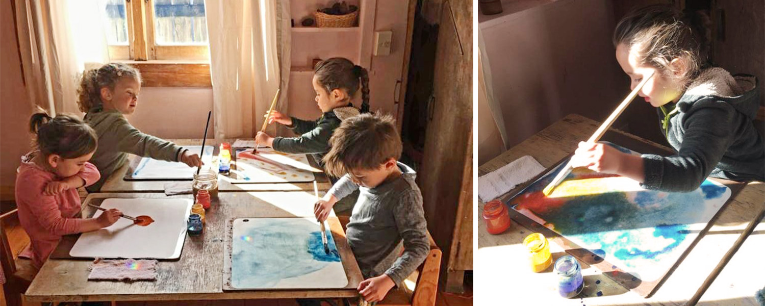 Wet on wet watercolour painting waldorf steiner painting at kindergarten